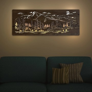 Li-Go 23521/OVL/DUB3 - LED fényerőszabályozható fali dekoráció LED/10W/5V 30000 mAh 130x50 cm tölgy/Hegyi kunyhó