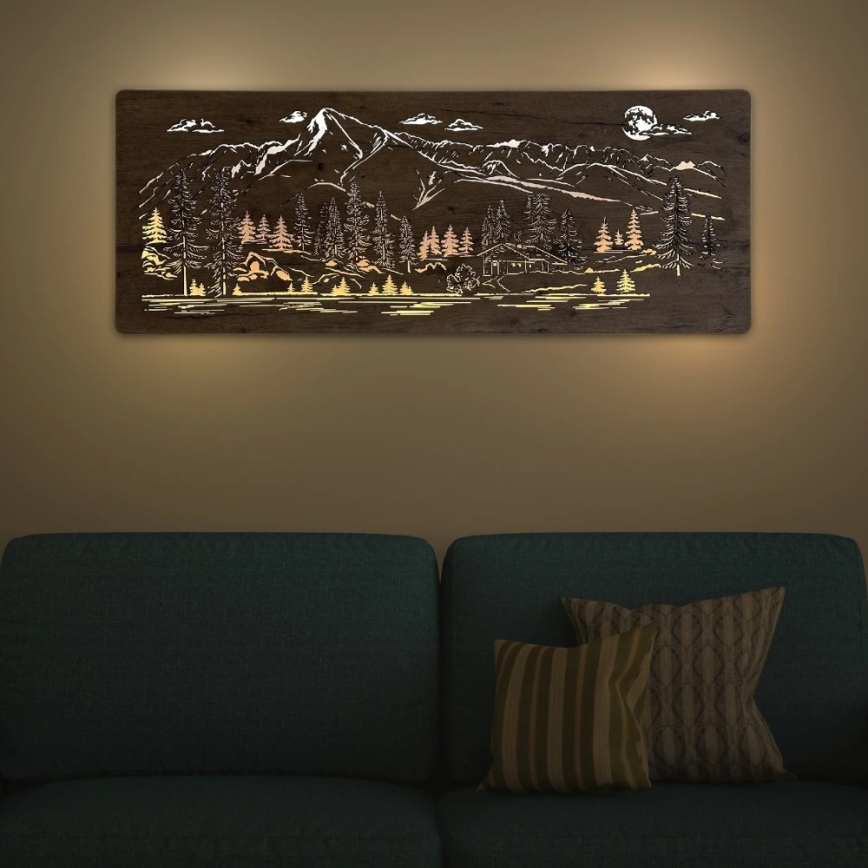 Li-Go 23524/DUB2 - Fényerőszabályozható LED fali dekoráció LED/24W/230V 130x50 cm tölgy/Hegyi kunyhó