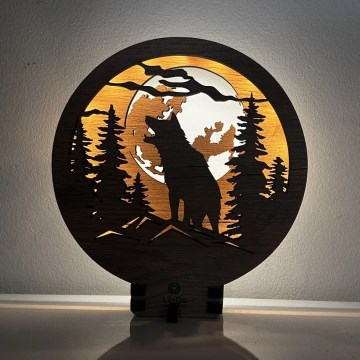 Li-Go 23574/DUB2 - Fényerőszabályozható LED asztali dekoráció LED/12W/230V 20x22 cm tölgy/Farkas és hold