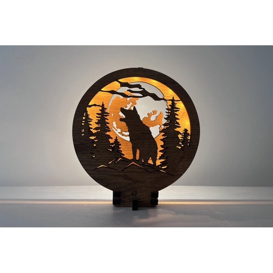 Li-Go 23574/DUB2 - Fényerőszabályozható LED asztali dekoráció LED/12W/230V 20x22 cm tölgy/Farkas és hold