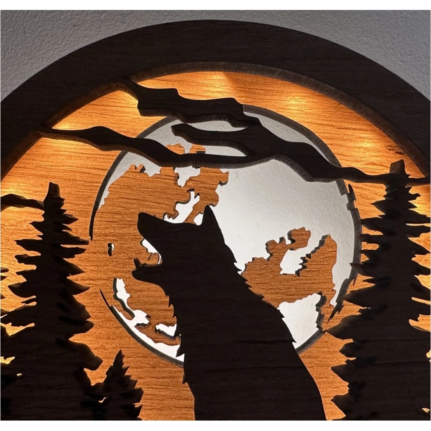 Li-Go 23574/DUB2 - Fényerőszabályozható LED asztali dekoráció LED/12W/230V 20x22 cm tölgy/Farkas és hold