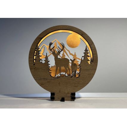 Li-Go 23592/DUB2 - LED Fényerőszabályozható asztali dísz LED/12W/230V 20x22 cm tölgy/szarvas és szarvastehén