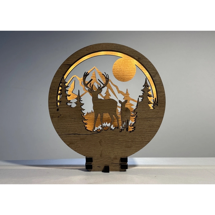 Li-Go 23592/DUB2 - LED Fényerőszabályozható asztali dísz LED/12W/230V 20x22 cm tölgy/szarvas és szarvastehén