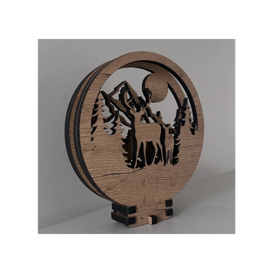 Li-Go 23592/DUB2 - LED Fényerőszabályozható asztali dísz LED/12W/230V 20x22 cm tölgy/szarvas és szarvastehén