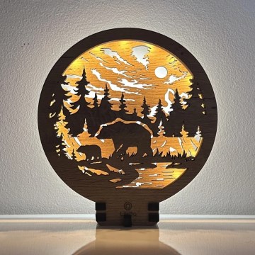 Li-Go 23595/DUB2 - Fényerőszabályozható LED asztali dekoráció LED/12W/230V 20x22 cm tölgy/mackók