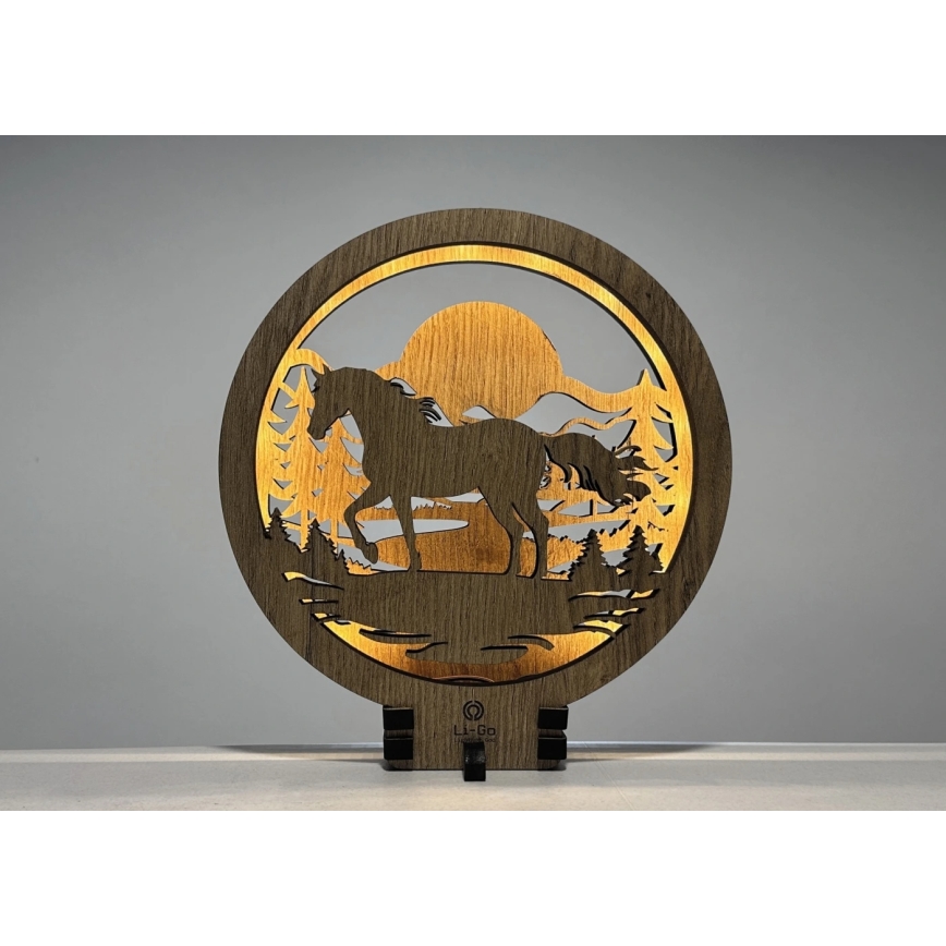 Li-Go 23598/DUB2 - LED fényerőszabályozható asztali dekoráció LED/12W/230V 20x22 cm tölgy/ló