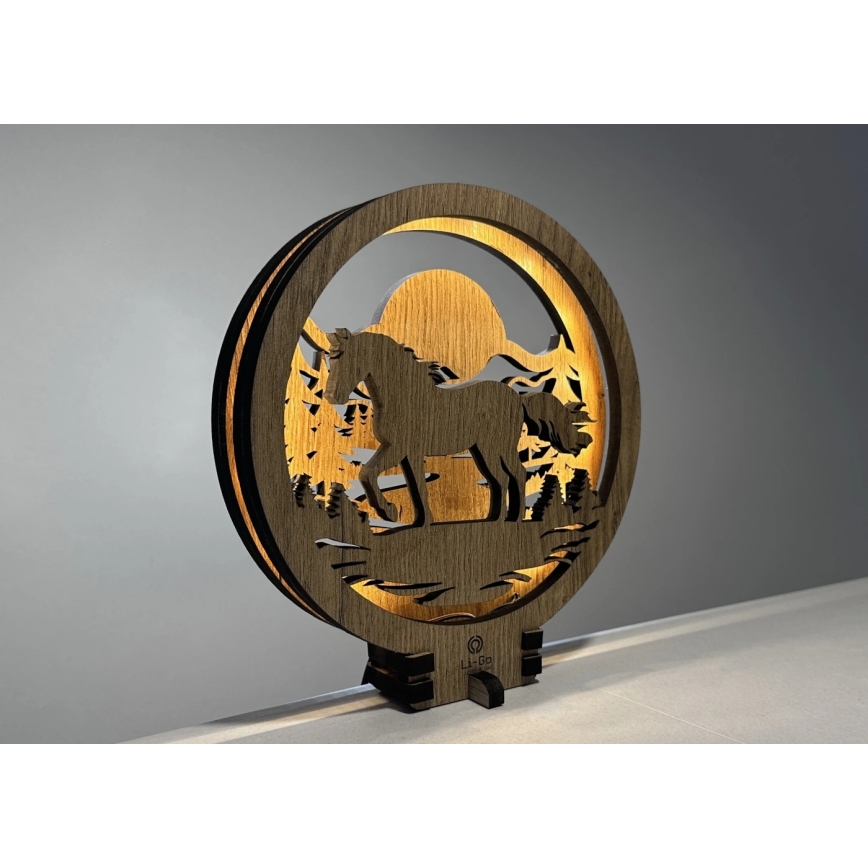 Li-Go 23598/DUB2 - LED fényerőszabályozható asztali dekoráció LED/12W/230V 20x22 cm tölgy/ló