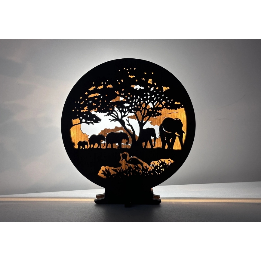 Li-Go 23610/DUB2 - Dimmelhető LED asztali dekoráció LED/12W/230V 20x22 cm tölgy/elefántok