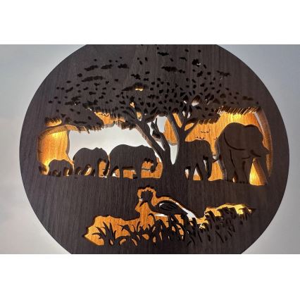 Li-Go 23610/DUB2 - Dimmelhető LED asztali dekoráció LED/12W/230V 20x22 cm tölgy/elefántok