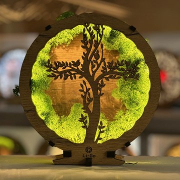 Li-Go 23622/DUB2 - Dimmelhető LED asztali dekoráció LED/12W/230V 20x22 cm tölgy/Kereszt mohában