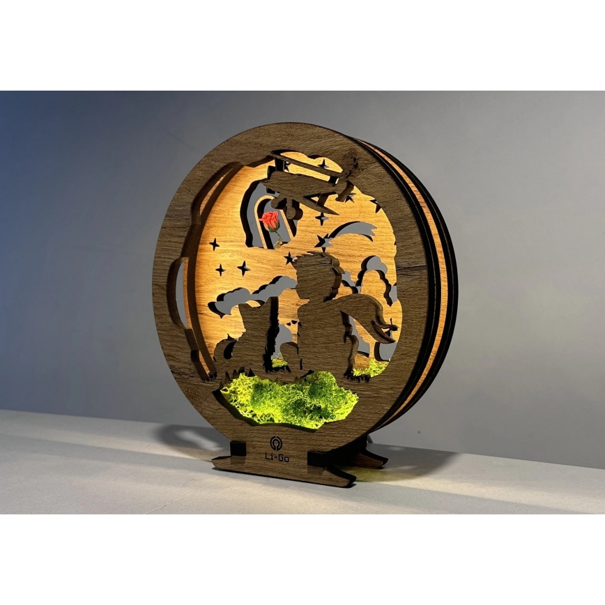 Li-Go 23634/DUB2 - LED fényerőszabályozható asztali dekoráció LED/12W/230V 20x22 cm tölgy/A kis herceg a rózsával