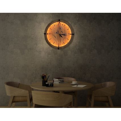 Li-Go 23688/DUB2 - LED-dimmelhető falióra mozgásérzékelővel LED/5V 20000 mAh + 1xAA átm. 32 cm tölgy/pitypang