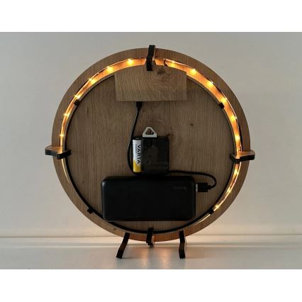 Li-Go 23688/DUB2 - LED-dimmelhető falióra mozgásérzékelővel LED/5V 20000 mAh + 1xAA átm. 32 cm tölgy/pitypang