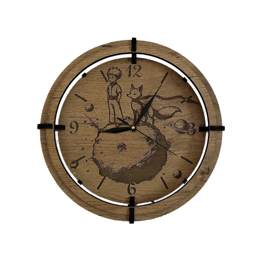 Li-Go 23712/DUB/BAT2 - LED dimmelhető óra mozgásérzékelővel LED/10W/5V 20000 mAh + 1xAA átmérő 32 cm tölgy/A kis herceg