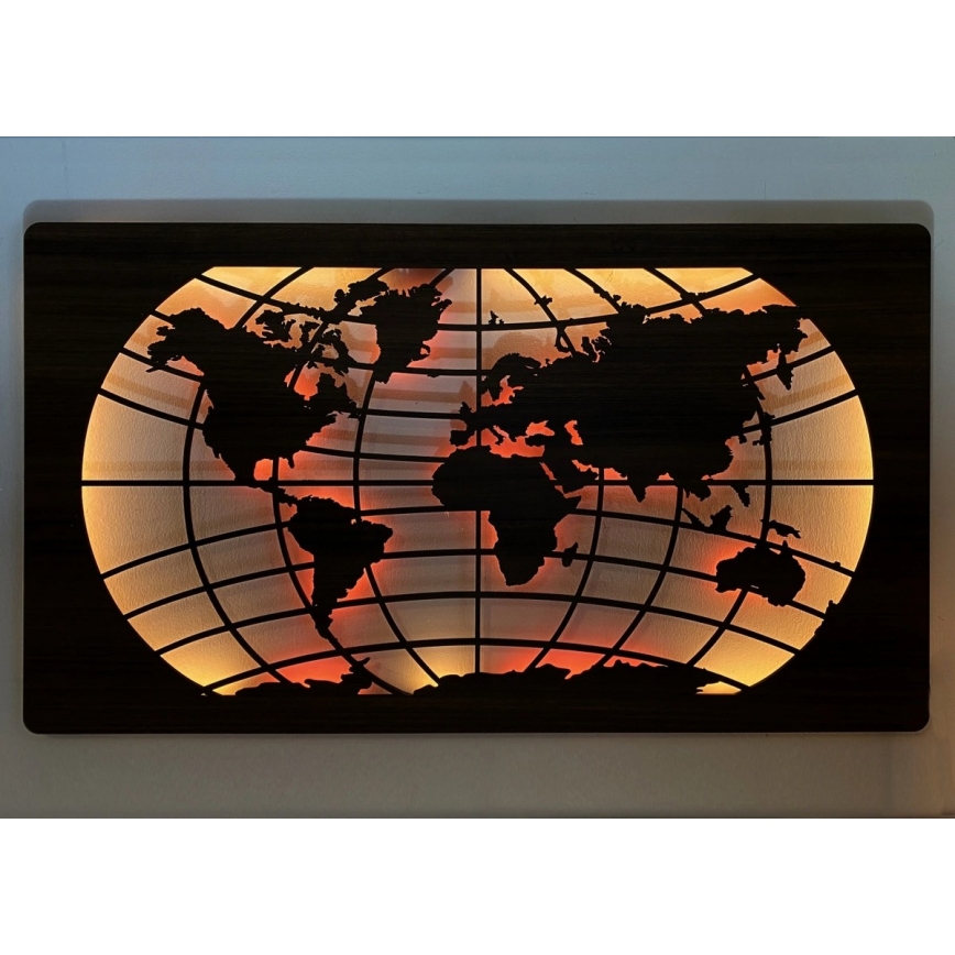 Li-Go 4709/DUB2 - LED RGBW Dimmelhető fali dekoráció LED/24W/230V 125x74 cm tölgy/Világtérkép párhuzamos szélességi körök + távirányító