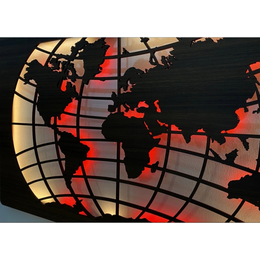 Li-Go 4709/DUB2 - LED RGBW Dimmelhető fali dekoráció LED/24W/230V 125x74 cm tölgy/Világtérkép párhuzamos szélességi körök + távirányító