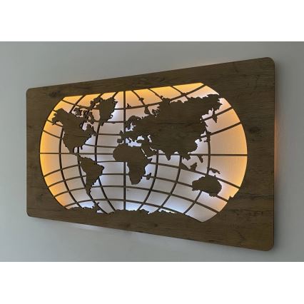 Li-Go 4868/DUB2 - LED fényerőszabályozható fali dekoráció LED/24W/230V 110x60 cm tölgy/világtérkép párhuzamosok