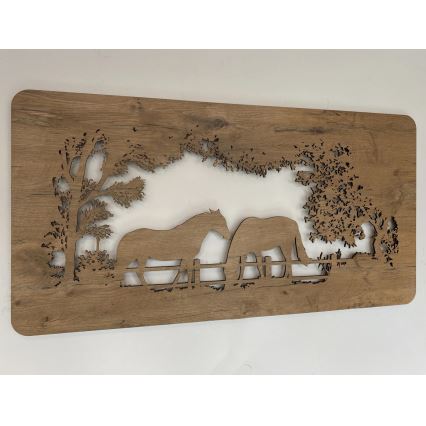 Li-Go 5012/B/4 - LED fényerőszabályozható fali dekoráció LED/10W/5V 30000 mAh 120x60 cm tölgy/lovak + távirányító