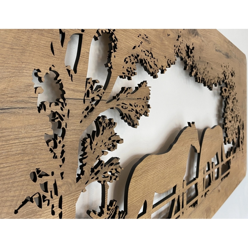 Li-Go 5012/B/4 - LED fényerőszabályozható fali dekoráció LED/10W/5V 30000 mAh 120x60 cm tölgy/lovak + távirányító