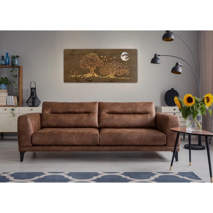 Li-Go 5042/DUB2 - LED-dimmelhető fali dekoráció LED/24W/230V 110x50 cm tölgy/Három tölgyfa és hold