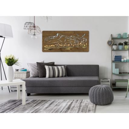 Li-Go 5589/A/DUB2 - LED fényerőszabályozható falra szerelhető dekoráció LED/10W/5V 30000 mAh 110x50 cm tölgy/hegyek madarakkal