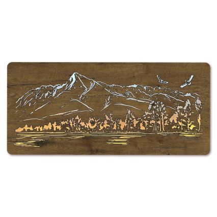 Li-Go 5589/A/DUB2 - LED fényerőszabályozható falra szerelhető dekoráció LED/10W/5V 30000 mAh 110x50 cm tölgy/hegyek madarakkal