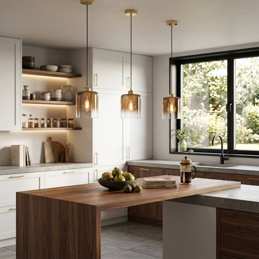 LIAH kábeles csillár 1xE27/15W/230V arany/füstbarna
