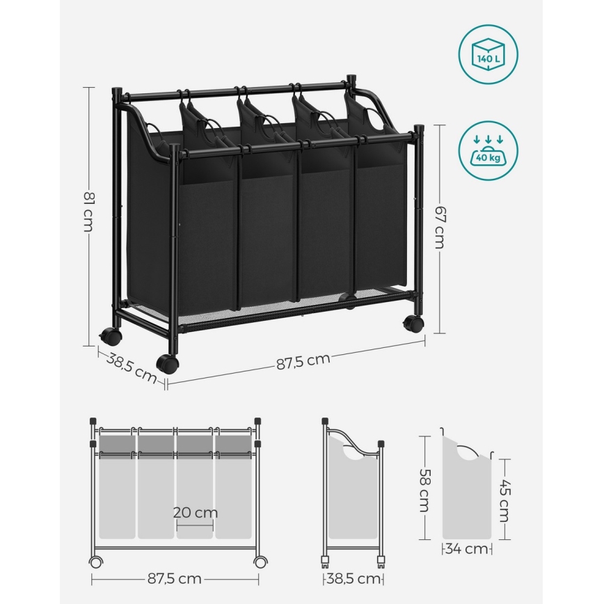 LINA fekete szennyeskosár