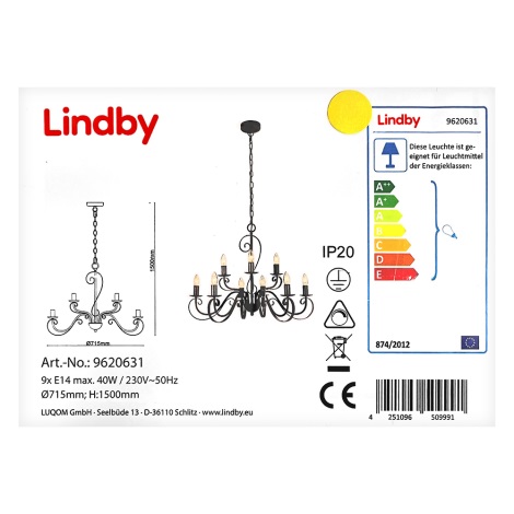 Lindby - Csillár láncon CALEB 9xE14/40W/230V