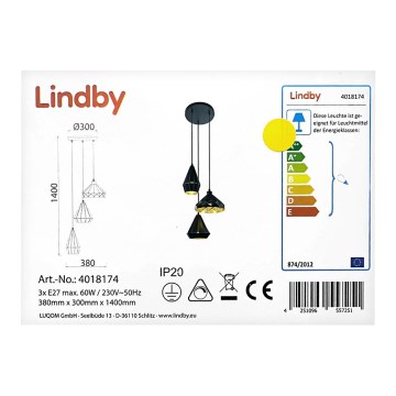 Lindby - Csillár zsinóron 3xE27/60W/230V