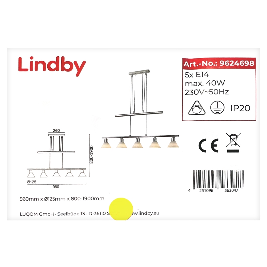 Lindby - Csillár zsinóron DELIRA 5xE14/40W/230V matt króm