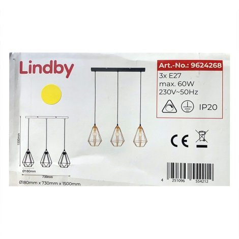 Lindby - Csillár zsinóron ELDA 3xE27/60W/230V