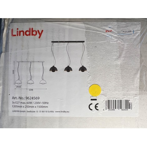 Lindby - Csillár zsinóron GRETJA 3xE27/60W/230V