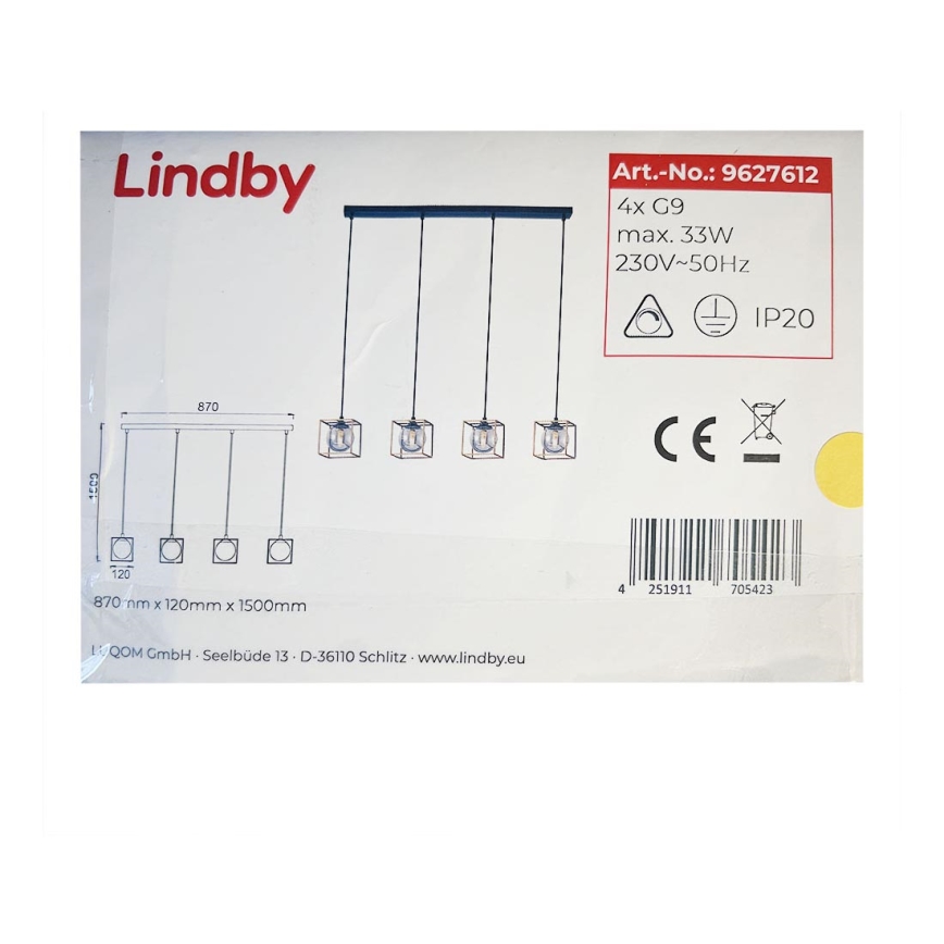 Lindby - Csillár zsinóron JOSIPA 4xG9/33W/230V