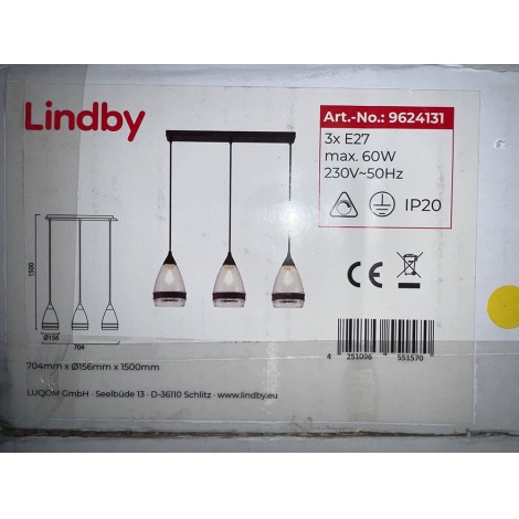 Lindby - Csillár zsinóron MILLINA 3xE27/60W/230V