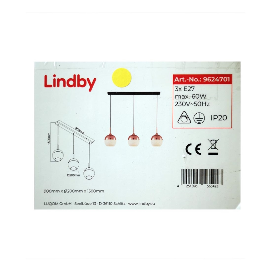 Lindby - Csillár zsinóron RANGINA 3xE27/60W/230V