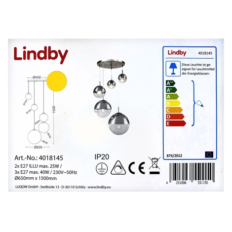 Lindby - Csillár zsinóron RAVENA 3xE27/40W/230V + 2xE27/25W/230V