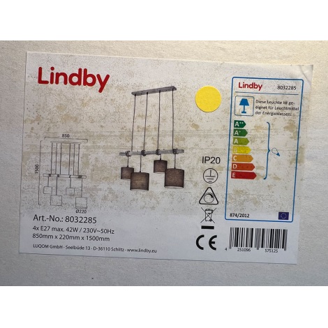 Lindby - Csillár zsinóron RUKAIA 4xE27/42W/230V