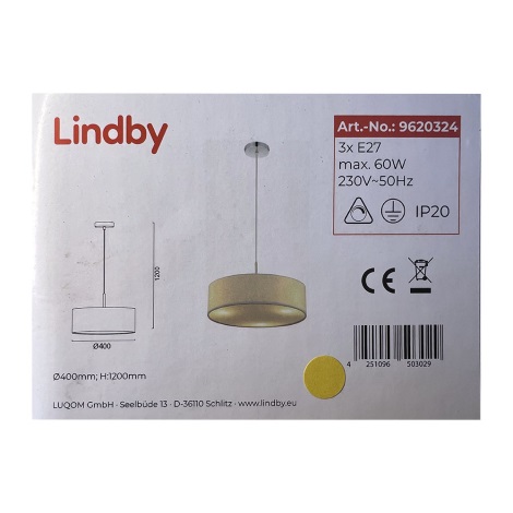 Lindby - Csillár zsinóron SEBATIN 3xE27/60W/230V
