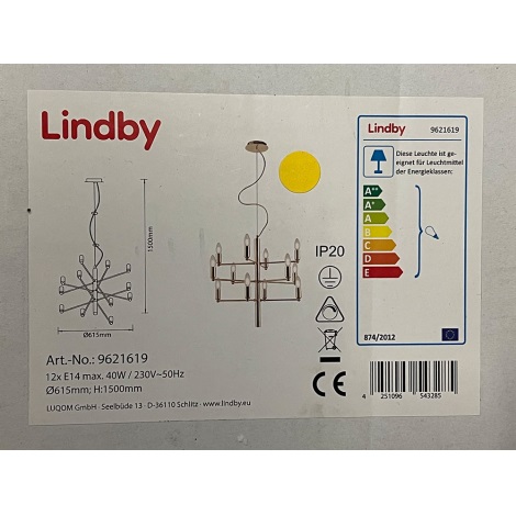 Lindby - Csillár zsinóron TADINA 12xE14/40W/230V
