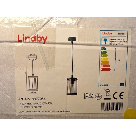 Lindby - Csillár zsinóron YONAN 1xE27/40W/230V IP44