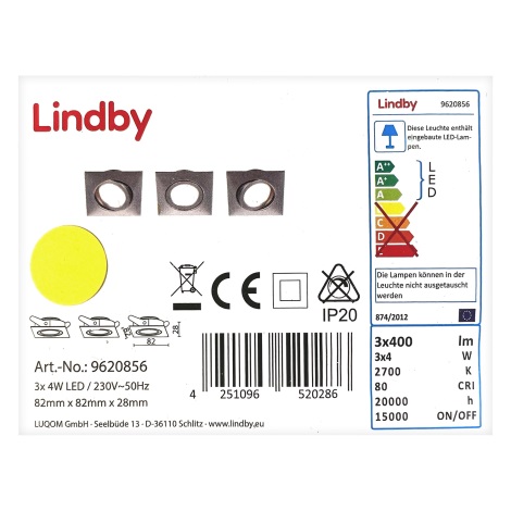 Lindby - KÉSZLET 3x LED Beépíthető lámpa ANDREJ LED/4W/230V