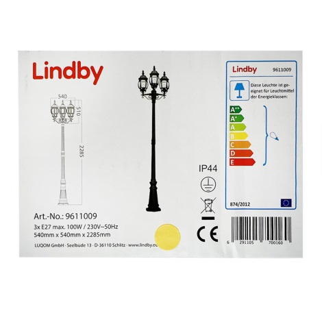 Lindby - Kültéri lámpa 3xE27/100W/230V IP44