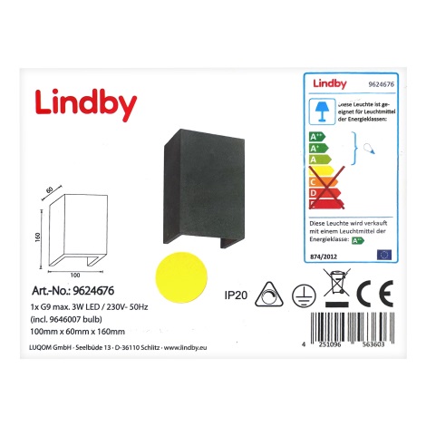 Lindby - LED Fali lámpa ALBIN 1xG9/3W/230V