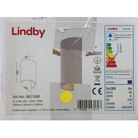 Lindby - LED Fali lámpa JENKE 2xLED/2,5W/230V vakolat