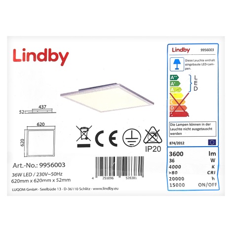 Lindby - LED Mennyezeti lámpa LIVEL LED/36W/230V