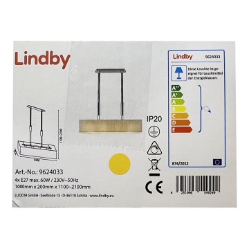 Lindby - MARIAT 4xE27/60W/230V függeszték kábellel