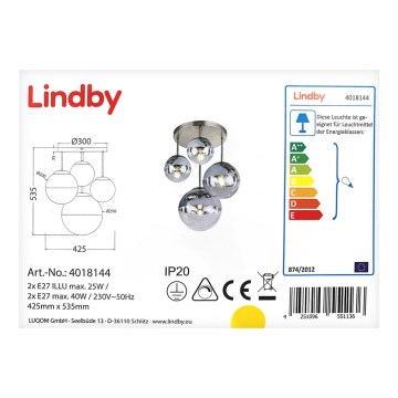 Lindby - RAVENA mennyezeti lámpa 2xE27/40W/230V + 2xE27/25W/230V