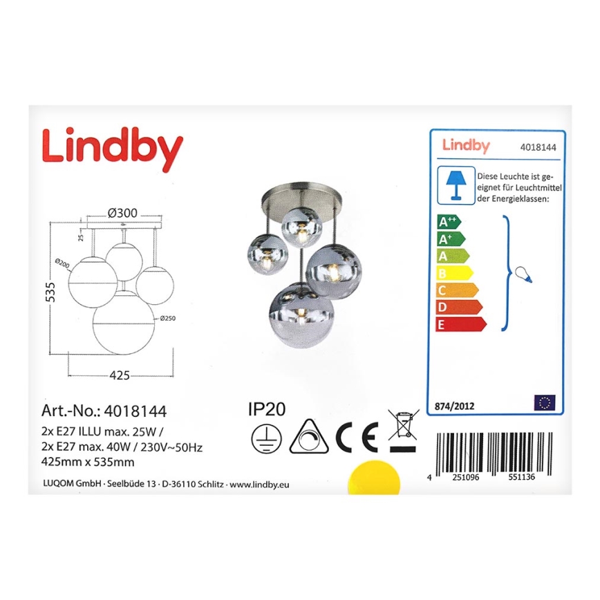 Lindby - RAVENA mennyezeti lámpa 2xE27/40W/230V + 2xE27/25W/230V