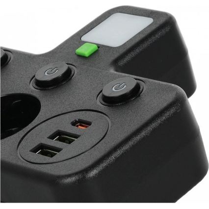 Kapcsolós elosztó LED-világítással LINEA PRO 2Z + 3xUSB A/C SCHUKO 4000K fekete